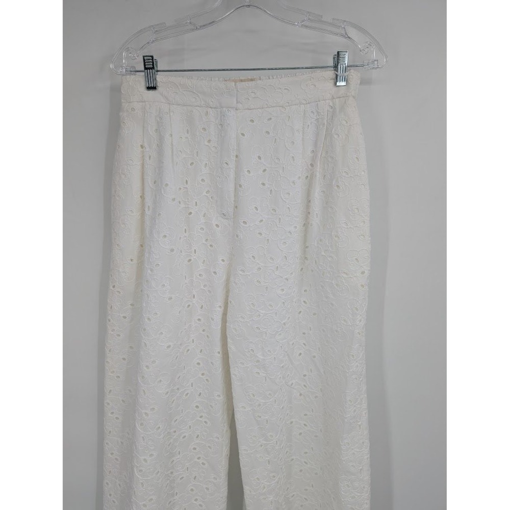 Anthropologie Exquise Gabriela‎ Pants White wide leg eyelet pants sz 6